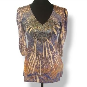 Unity World Wear Size Small Petite Blouse Artsy Boho Sequins Whimsigoth Festival